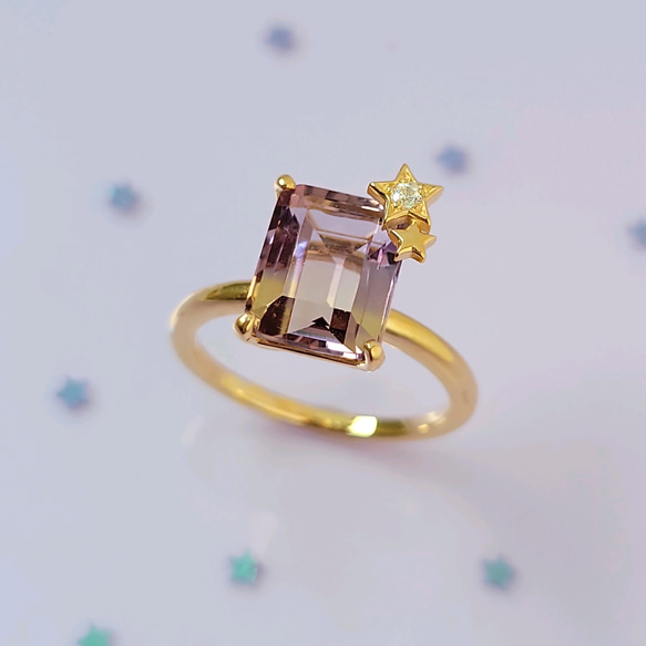 「天国の夕焼け」アメトリンと一番星のダイヤのリング【数量限定】 2枚目の画像