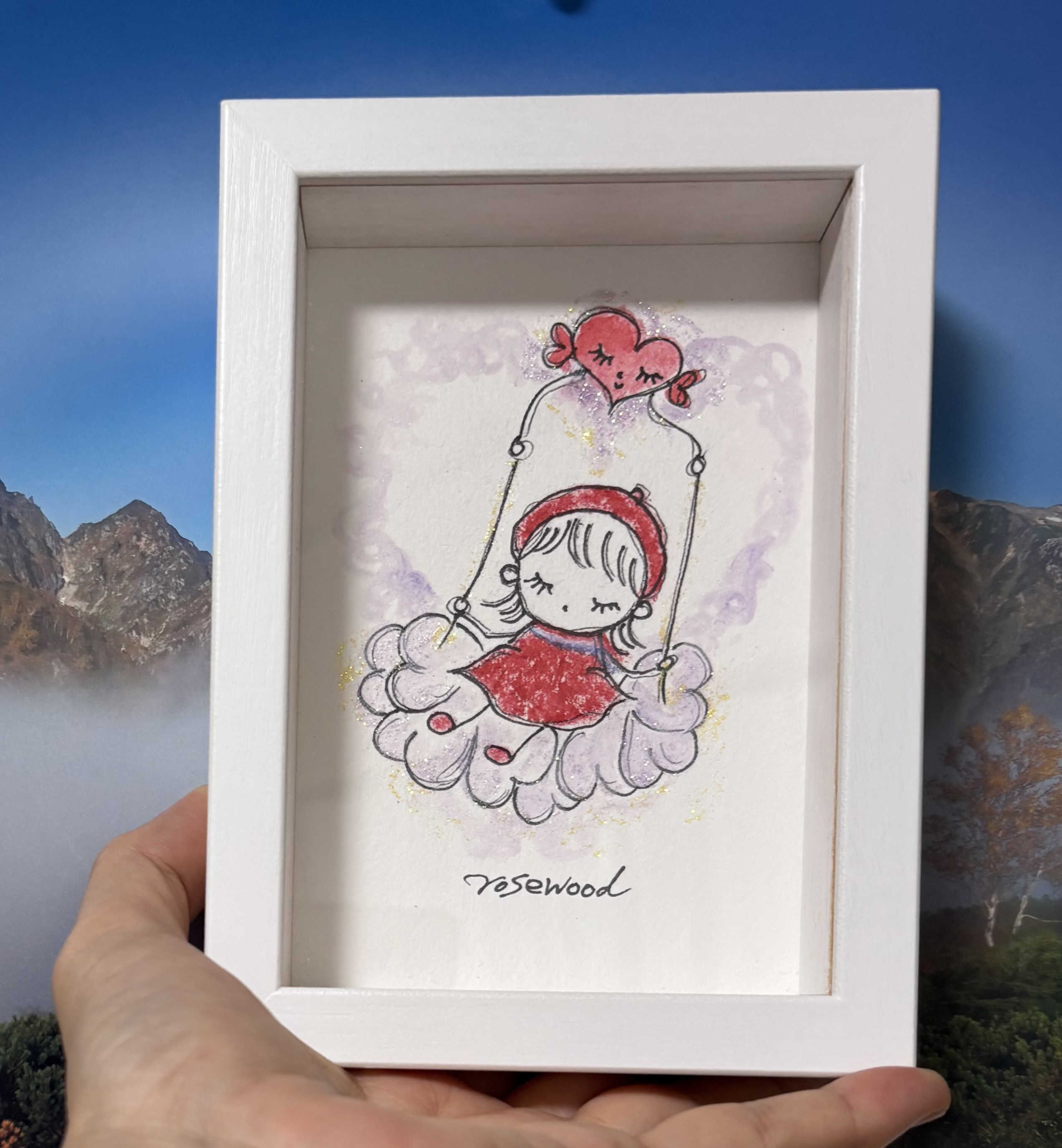 (原画)☁️雲のブランコ☁️〜幸せアップ✨アート〜(額付き)