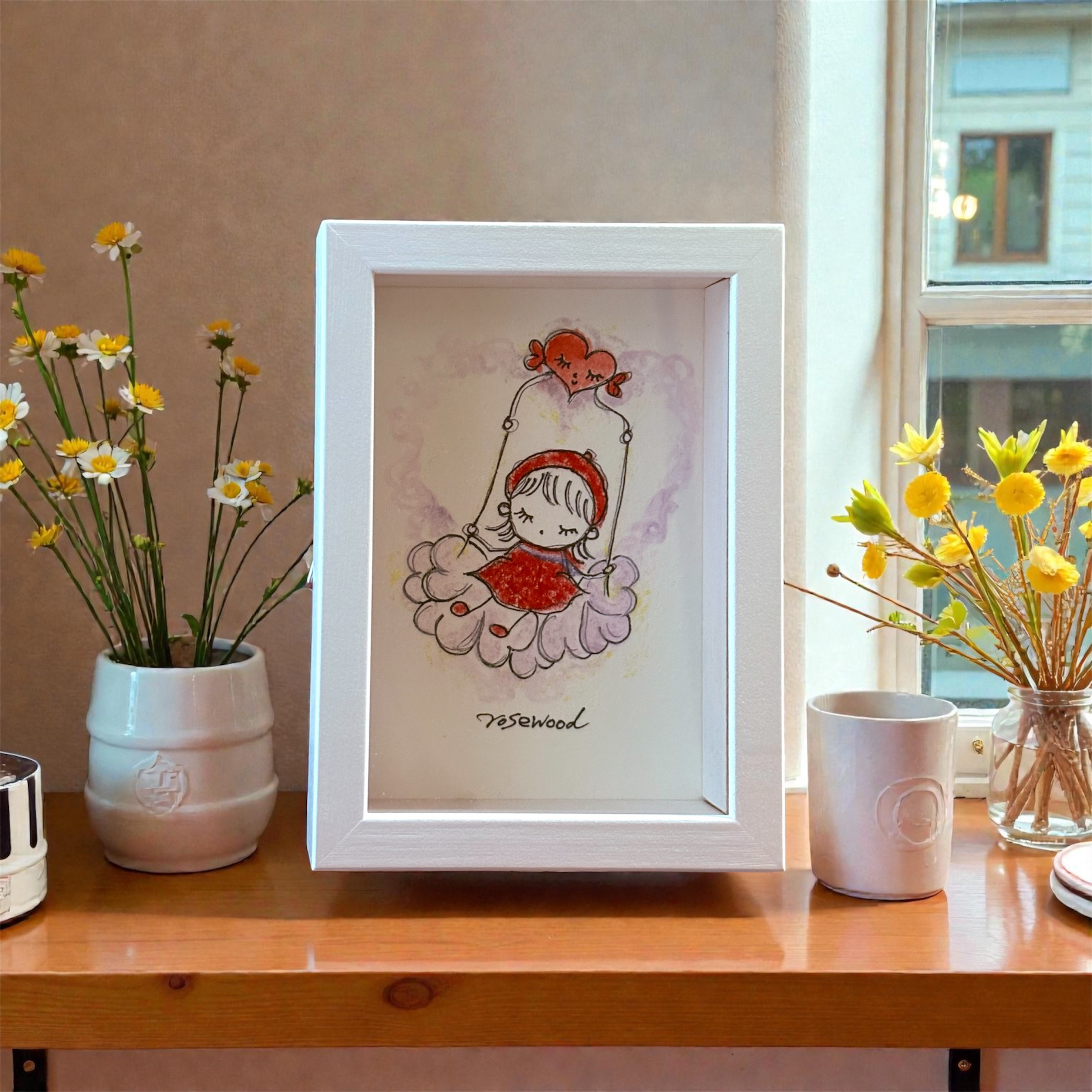 (原画)☁️雲のブランコ☁️〜幸せアップ✨アート〜(額付き)