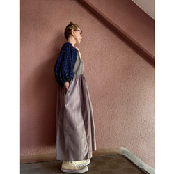 RATA❤️長さ選べる❣️大人のパッチワークワンピース❤️ゆったり身幅❤️フラワー×スモーキーストライプ×コーデュロイ 18枚目の画像