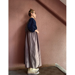 RATA❤️長さ選べる❣️大人のパッチワークワンピース❤️ゆったり身幅❤️フラワー×スモーキーストライプ×コーデュロイ 10枚目の画像