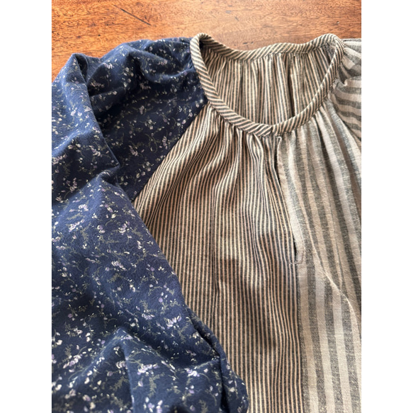 RATA❤️長さ選べる❣️大人のパッチワークワンピース❤️ゆったり身幅❤️フラワー×スモーキーストライプ×コーデュロイ 11枚目の画像