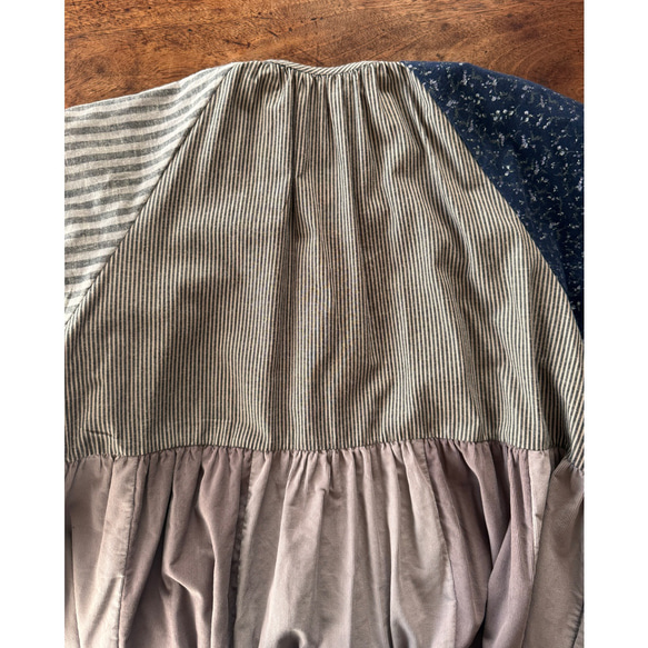 RATA❤️長さ選べる❣️大人のパッチワークワンピース❤️ゆったり身幅❤️フラワー×スモーキーストライプ×コーデュロイ 19枚目の画像