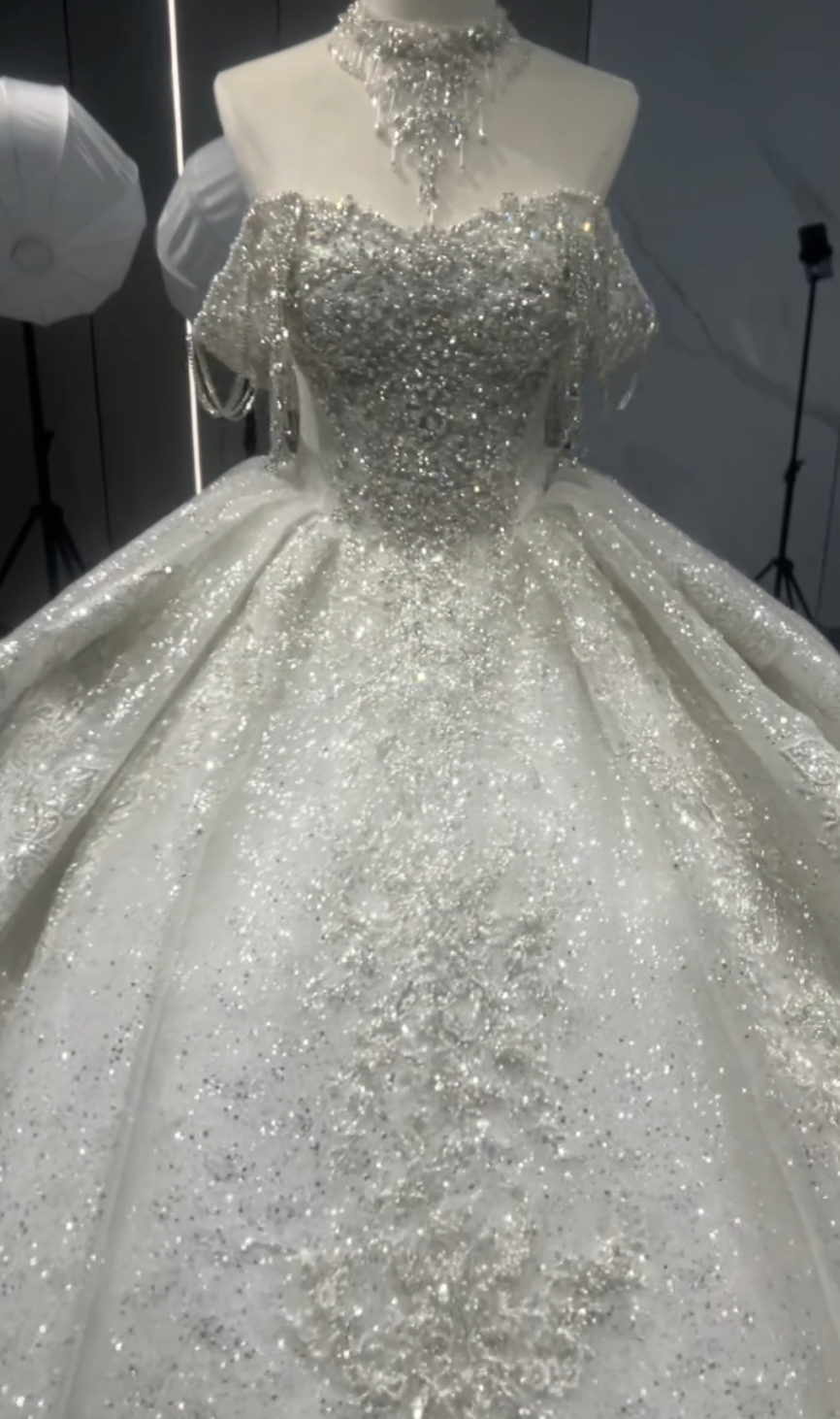 取り外し可能お袖　ロングトレーン　二の腕カバー　大人気ウェディングドレス　上品　チューブトップ可能　海外挙式お呼ばれ花嫁