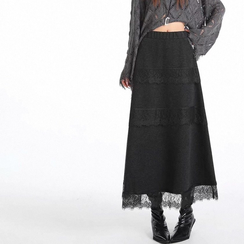 4色、秋冬スカート、無地スカート、大人カジュアルスカート、 ロングスカート、レース、個性的、厚手、防寒対策、受注制作