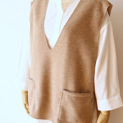 深Vポケット付きベスト（杢ベージュ） 12枚目の画像