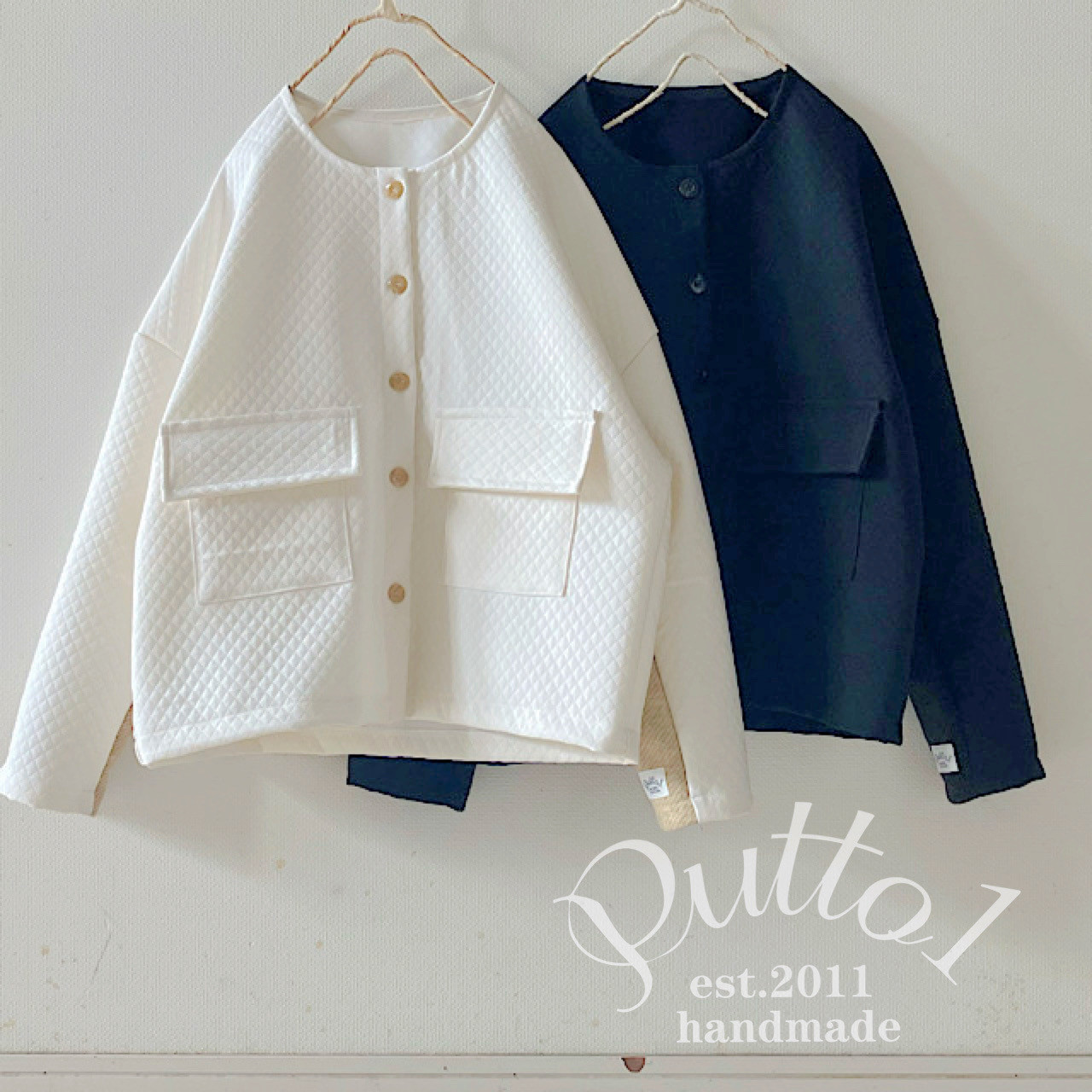 各色10着限定【受注生産】モノトーンカラーのキルティングニット・ノーカラージャケット・裏無し一重仕立て
