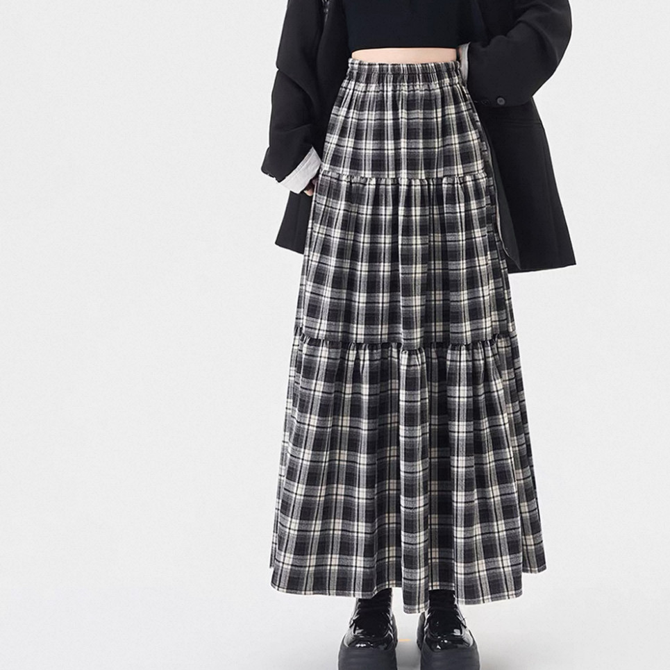 3色、チェックスカート、ロングスカート、秋冬スカート、大人カジュアルスカート、個性的、厚手、防寒対策、受注制作