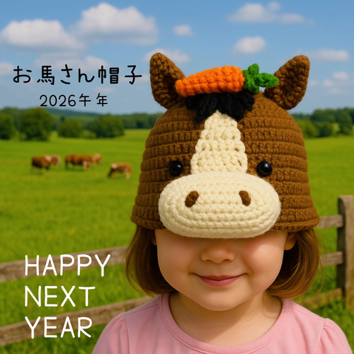 お馬さん帽子☆2026干支☆大人～新生児サイズ☆ 帽子(ベビー・キッズ