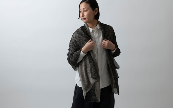 リネンニット　リバーシブルストール　グリーン×サーブル 8枚目の画像