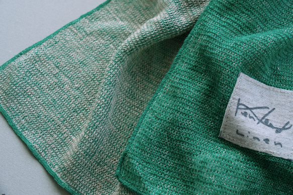 リネンニット　リバーシブルストール　グリーン×サーブル 2枚目の画像