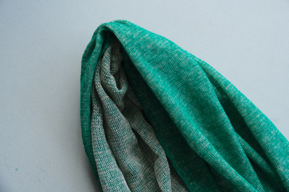 リネンニット　リバーシブルストール　グリーン×サーブル 4枚目の画像