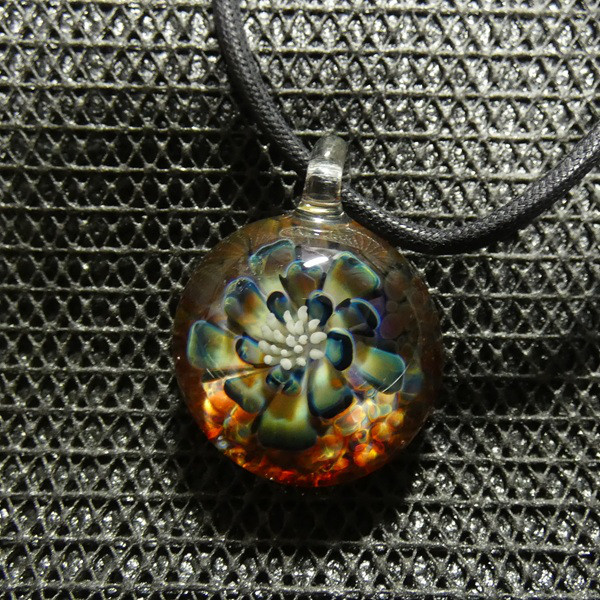 白夜の華　NO.428（ガラス、とんぼ玉、一点物、伝統工芸、ネックレス）