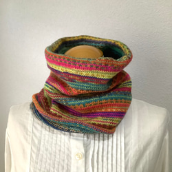 オパール毛糸とソックヤーンの腹巻き帽子　スヌード　ネックウォーマー　手編み　#12 3枚目の画像