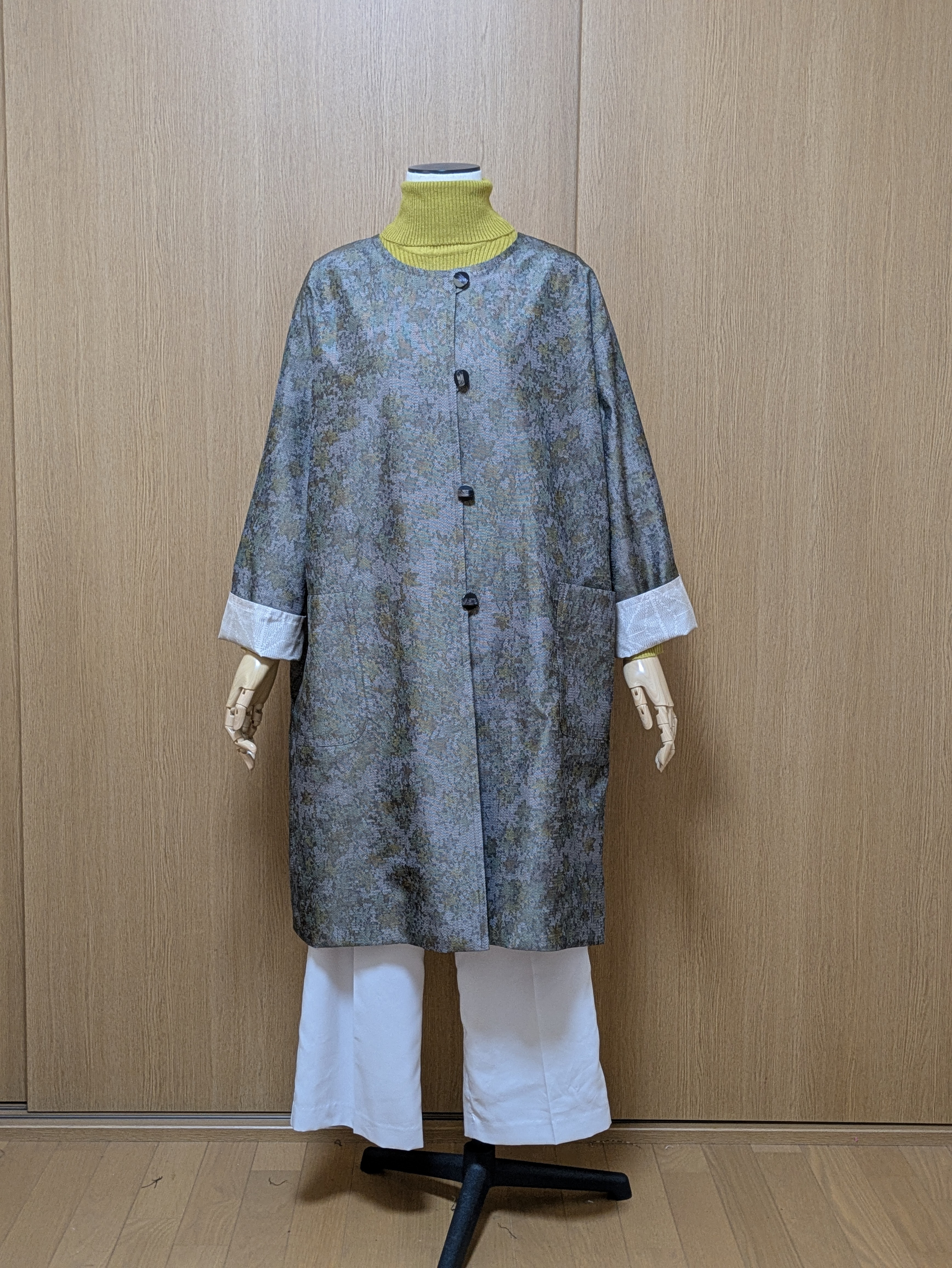 SOLD　着物リメイク　リバーシブルコート　大島紬　フリーサイズ