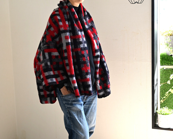 ふんわり♪ぬくぬく♪なショールタイプカーディガン　：レッド系 5枚目の画像