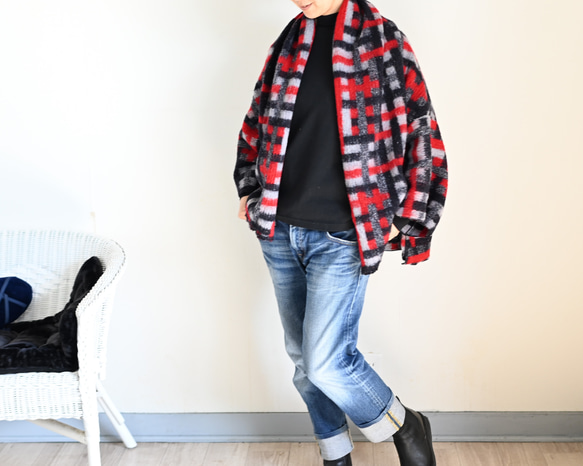 ふんわり♪ぬくぬく♪なショールタイプカーディガン　：レッド系 9枚目の画像