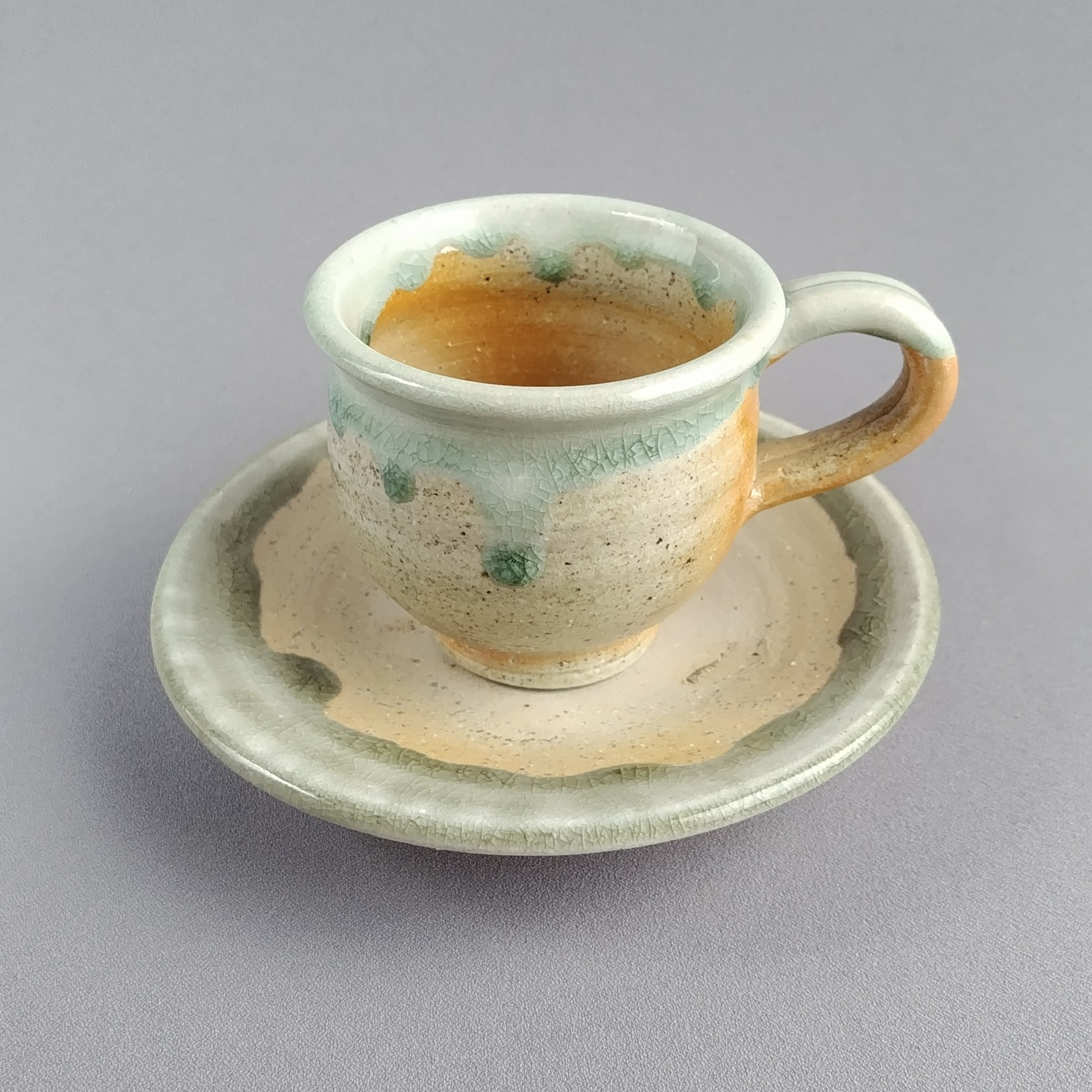 コーヒーカップ　焼締め　ビードロ釉　薪窯　【商品番号：00799_A-B】