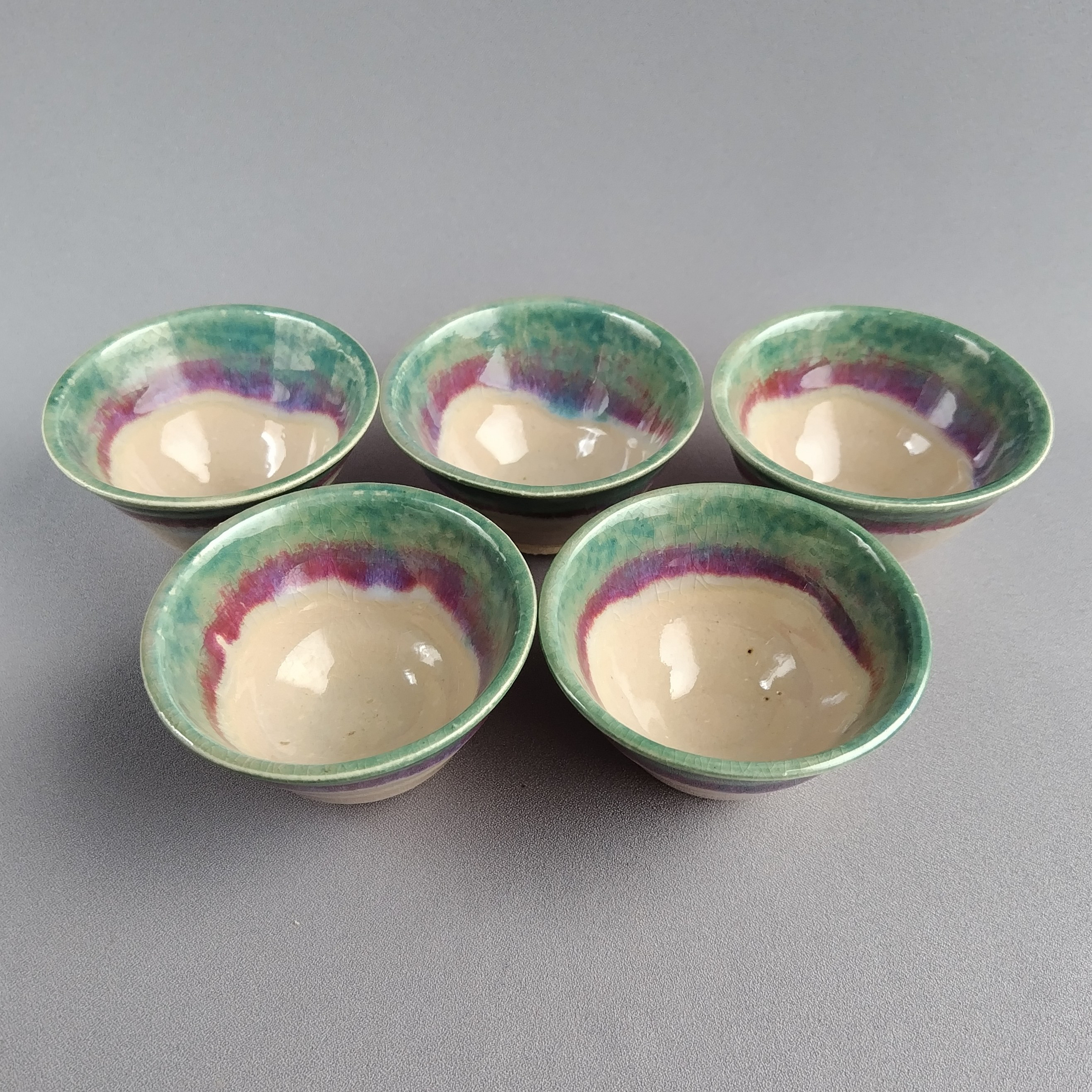 朝顔型煎茶茶碗　緑釉　五客組　【商品番号：00801】