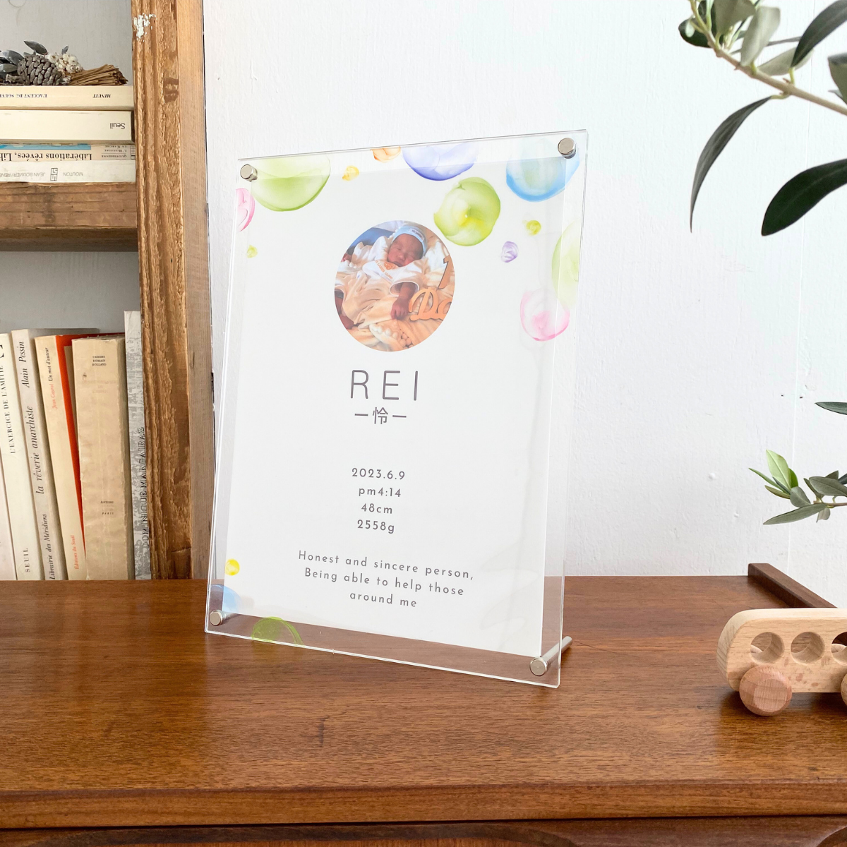 命名書 おしゃれ オーダー 手書き 赤ちゃん 由来付き アクリル シンプル 写真 女の子 男の子 名入れ  CH003