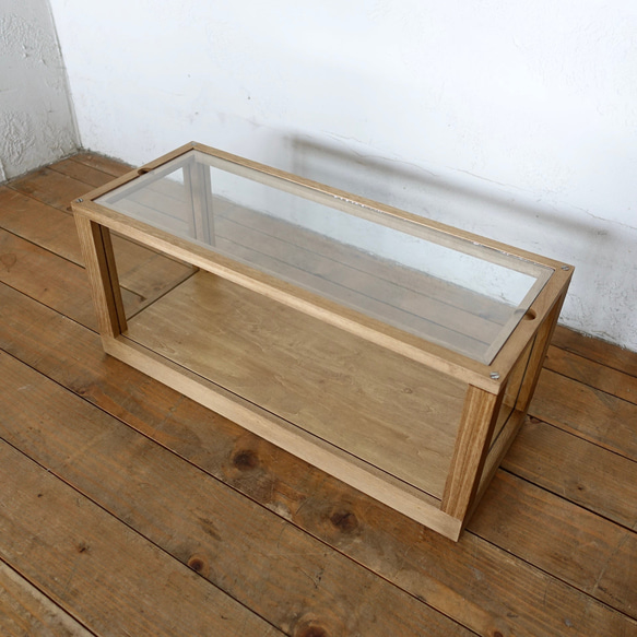 木製ガラスキャビネット ショーケース（ブラウン着色） 受注生産品