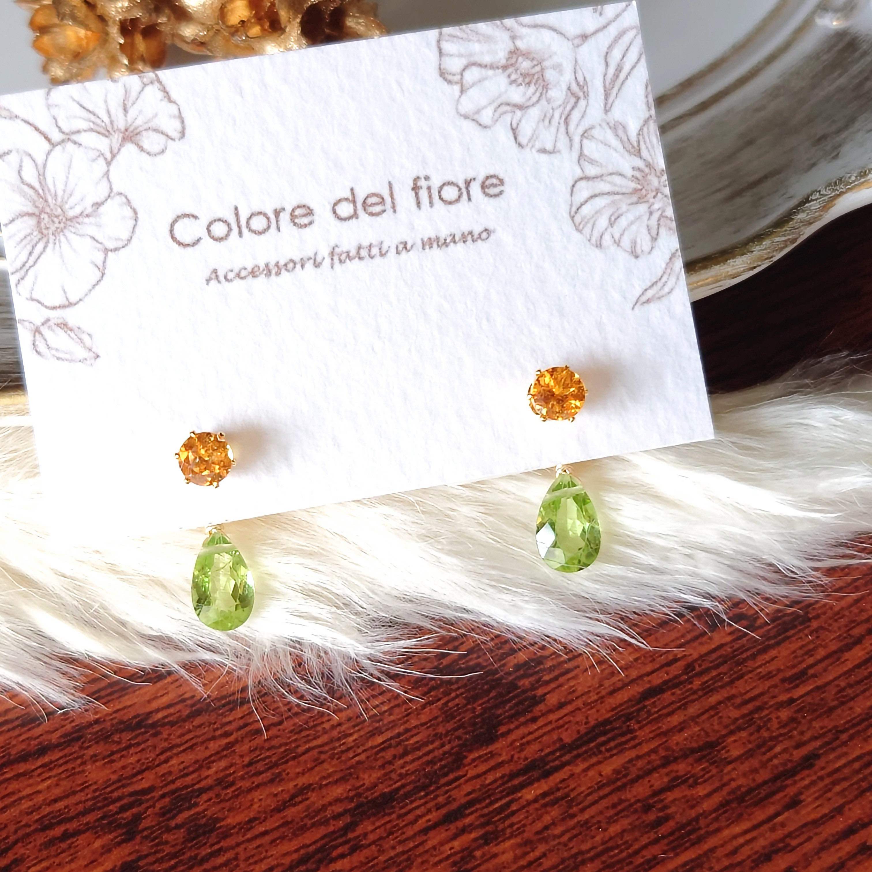 SUS316L✥マンダリンガーネット4㎜とペリドットの２wayピアス✥アレルギー対応