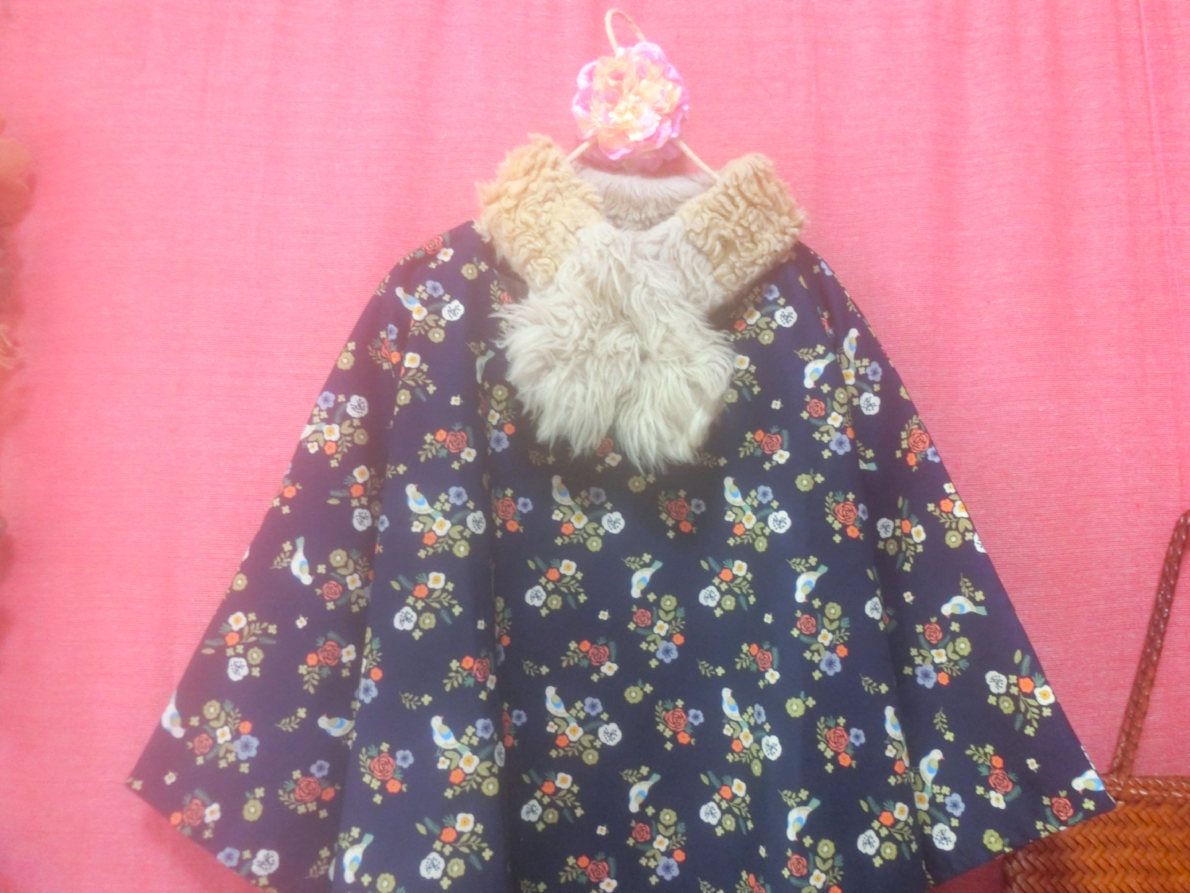 小鳥シークレットガーデン ゆったりワンピース navy