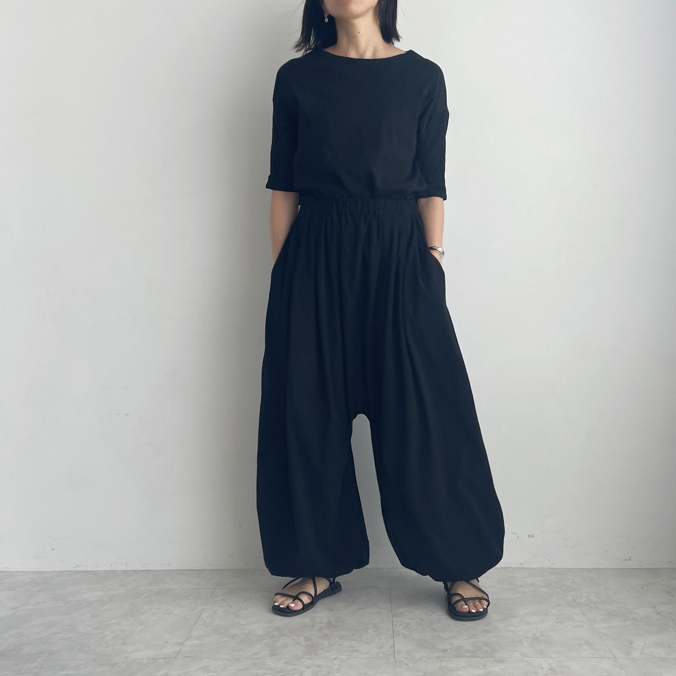 コットン100％サルエルワイドパンツ(black)