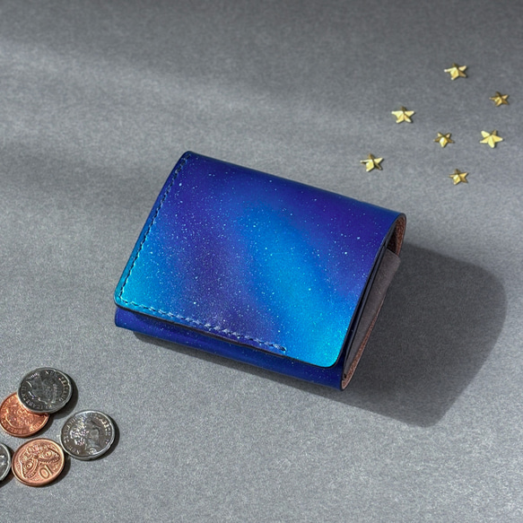 手染め宇宙星空雲小銭入れ財布カード入れ たくさん入る 二つ折りミニ財布【星空】お札を折らない コンパクト財布