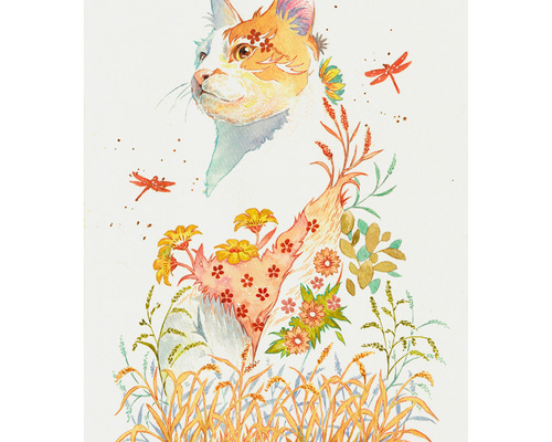 猫(麦色)_水彩原画_イラスト イラスト n.akabae 通販 20026733｜Creema