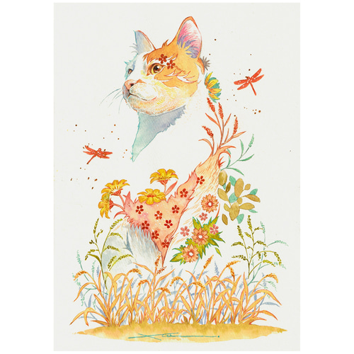 猫(麦色)_水彩原画_イラスト イラスト n.akabae 通販 20026733｜Creema