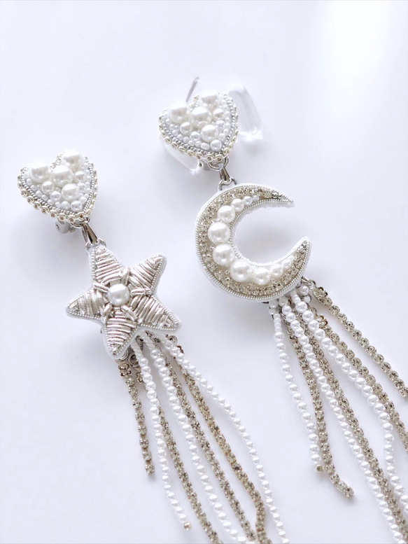 星　月　ハートのブライダルイヤリング　星イヤリング　月イヤリング 4枚目の画像