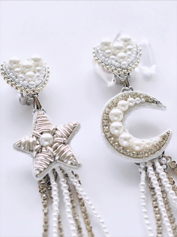 星　月　ハートのブライダルイヤリング　星イヤリング　月イヤリング 3枚目の画像