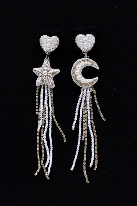 星　月　ハートのブライダルイヤリング　星イヤリング　月イヤリング 10枚目の画像