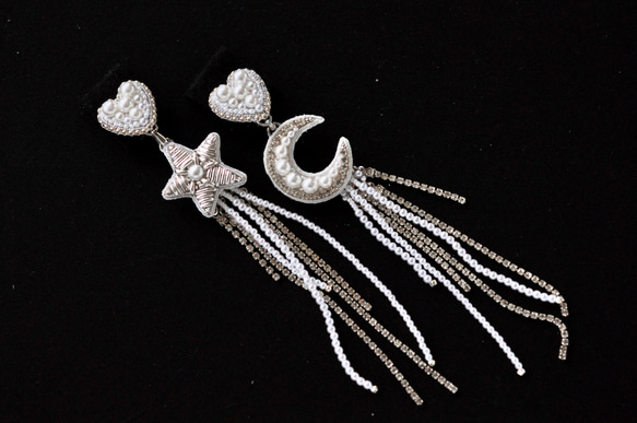 星　月　ハートのブライダルイヤリング　星イヤリング　月イヤリング 11枚目の画像