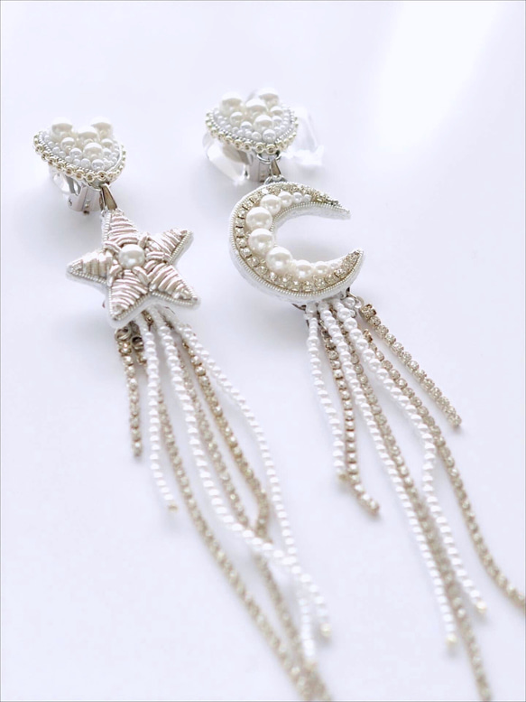 星　月　ハートのブライダルイヤリング　星イヤリング　月イヤリング 1枚目の画像