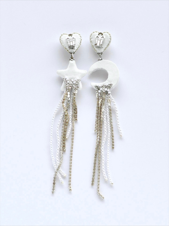 星　月　ハートのブライダルイヤリング　星イヤリング　月イヤリング 5枚目の画像