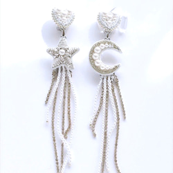 星　月　ハートのブライダルイヤリング　星イヤリング　月イヤリング 2枚目の画像