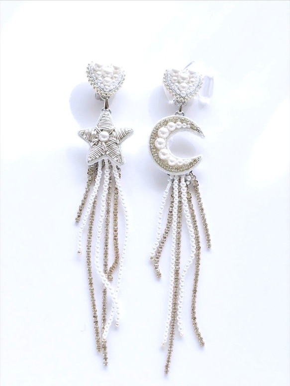 星　月　ハートのブライダルイヤリング　星イヤリング　月イヤリング 2枚目の画像