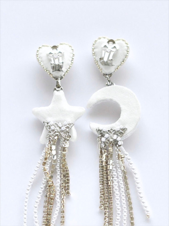 星　月　ハートのブライダルイヤリング　星イヤリング　月イヤリング 7枚目の画像