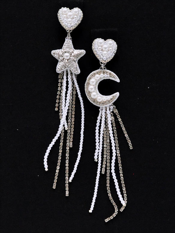 星　月　ハートのブライダルイヤリング　星イヤリング　月イヤリング 8枚目の画像