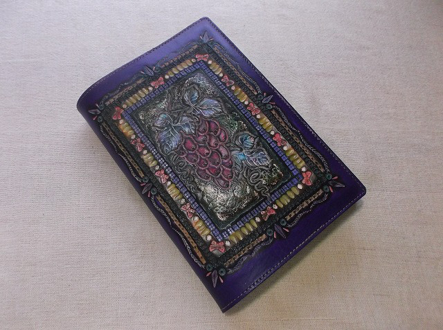 レザー単行本カバー 刻印＆拭き染め