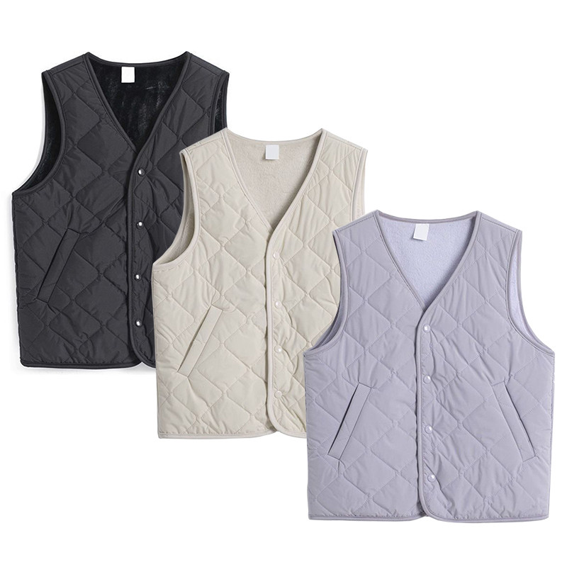 薄手の綿入れ（ウール入り）ベスト 防寒用インナーベスト　2WAYデザイン暖かい起毛裏地　3色　L734