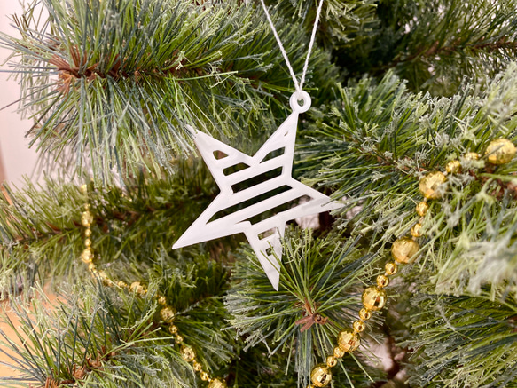 クリスマスツリー飾り　オーナメントセット（８種類１１個）　アウトライン０１　ホワイト 5枚目の画像