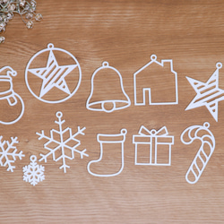 クリスマスツリー飾り　オーナメントセット（８種類１１個）　アウトライン０１　ホワイト 6枚目の画像