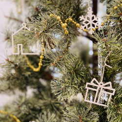 クリスマスツリー飾り　オーナメントセット（８種類１１個）　アウトライン０１　ホワイト 2枚目の画像