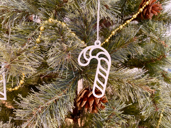 クリスマスツリー飾り　オーナメントセット（８種類１１個）　アウトライン０１　ホワイト 3枚目の画像