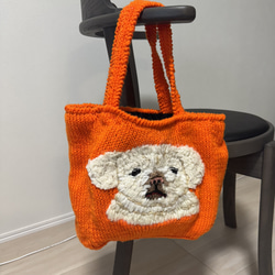 わんこお散歩トートバッグ 手編み 犬イラスト オーダーメイド 名前入り