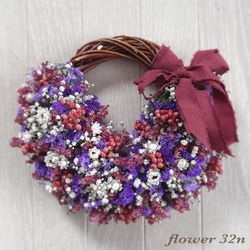 淡色スターチスのもこもこリース ピンク＆パープル リース flower32n