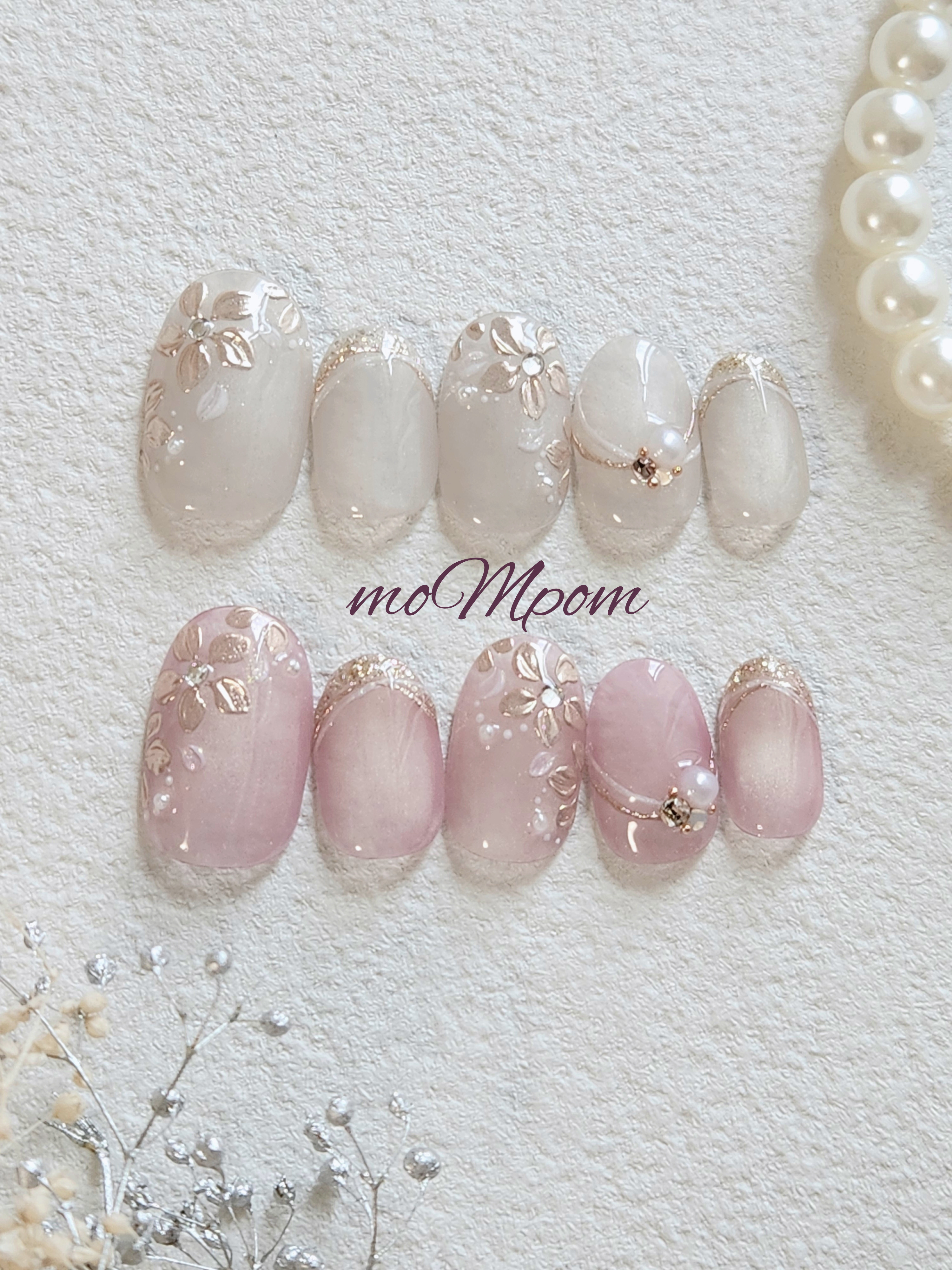 ネイルチップ　結婚式　ウェディング　ブライダル　前撮り　お花　フラワー　ミラーフラワー　お呼ばれ